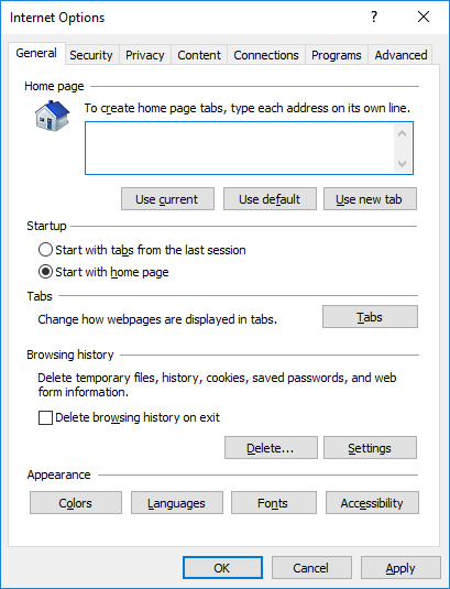 Internet Explorer Options
